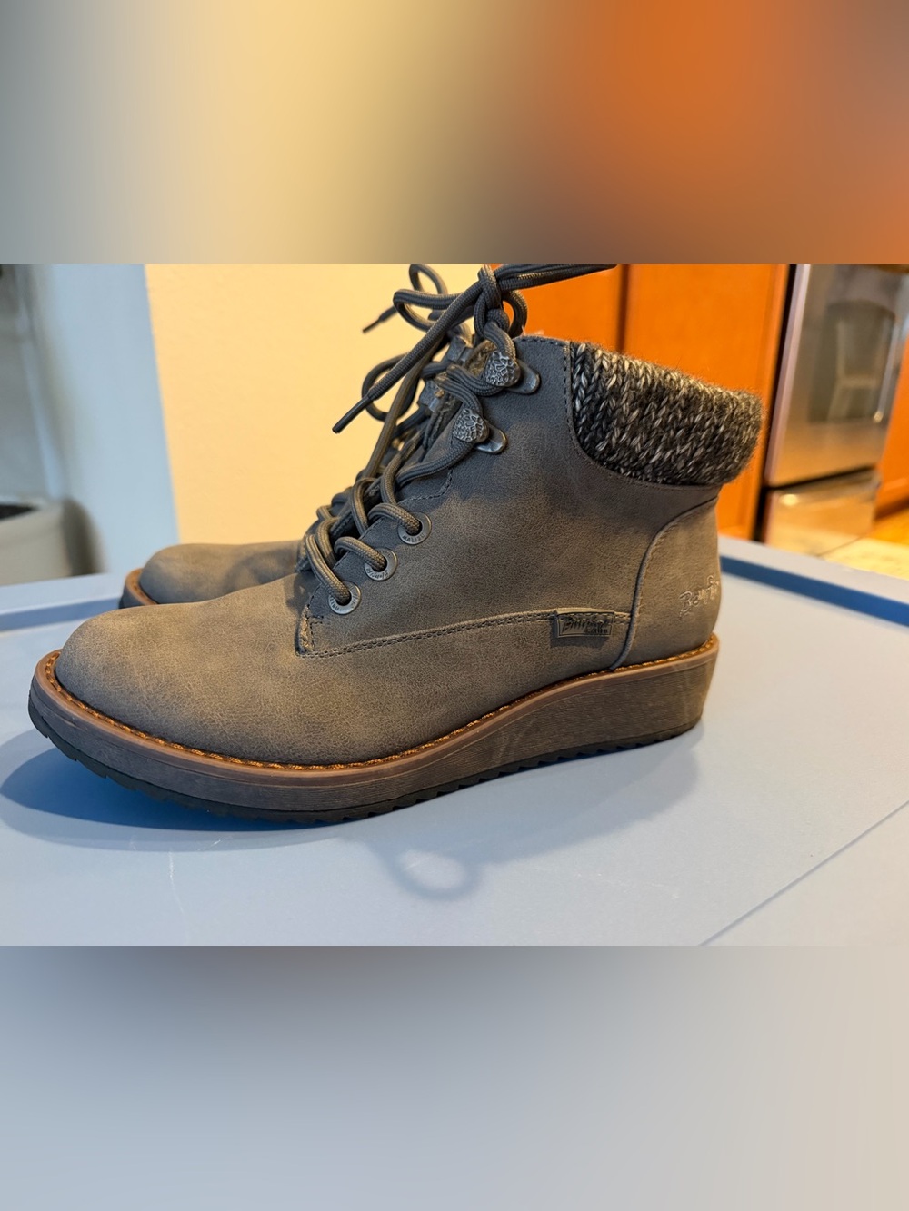Women's Grey Lace-Up Wedge Ankle Boot